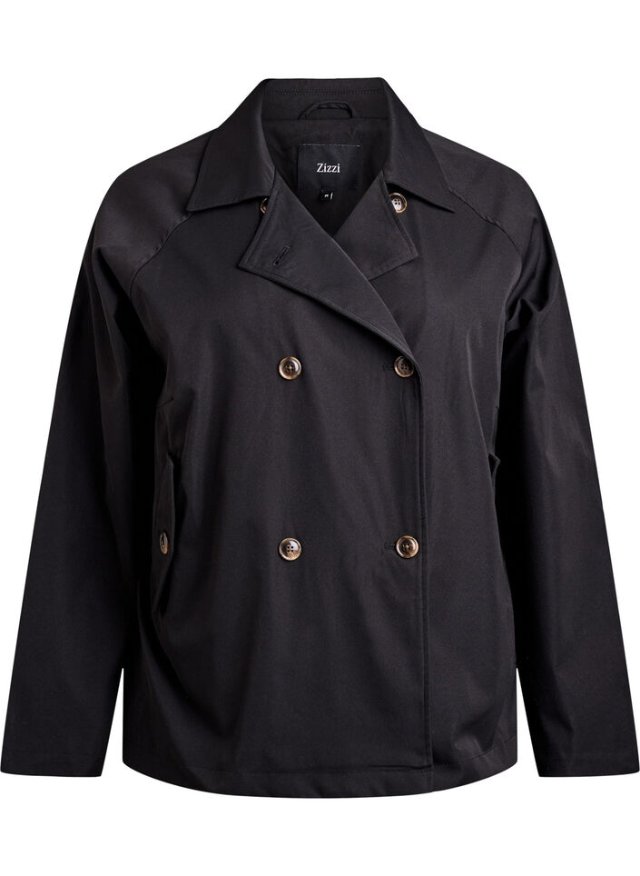 Kort trenchcoat med lommer, Svart, Packshot image number 0