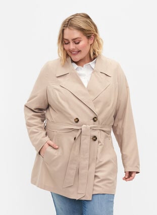 Zizzi Trenchcoat med belte og lommer, Nomad, Model image number 0