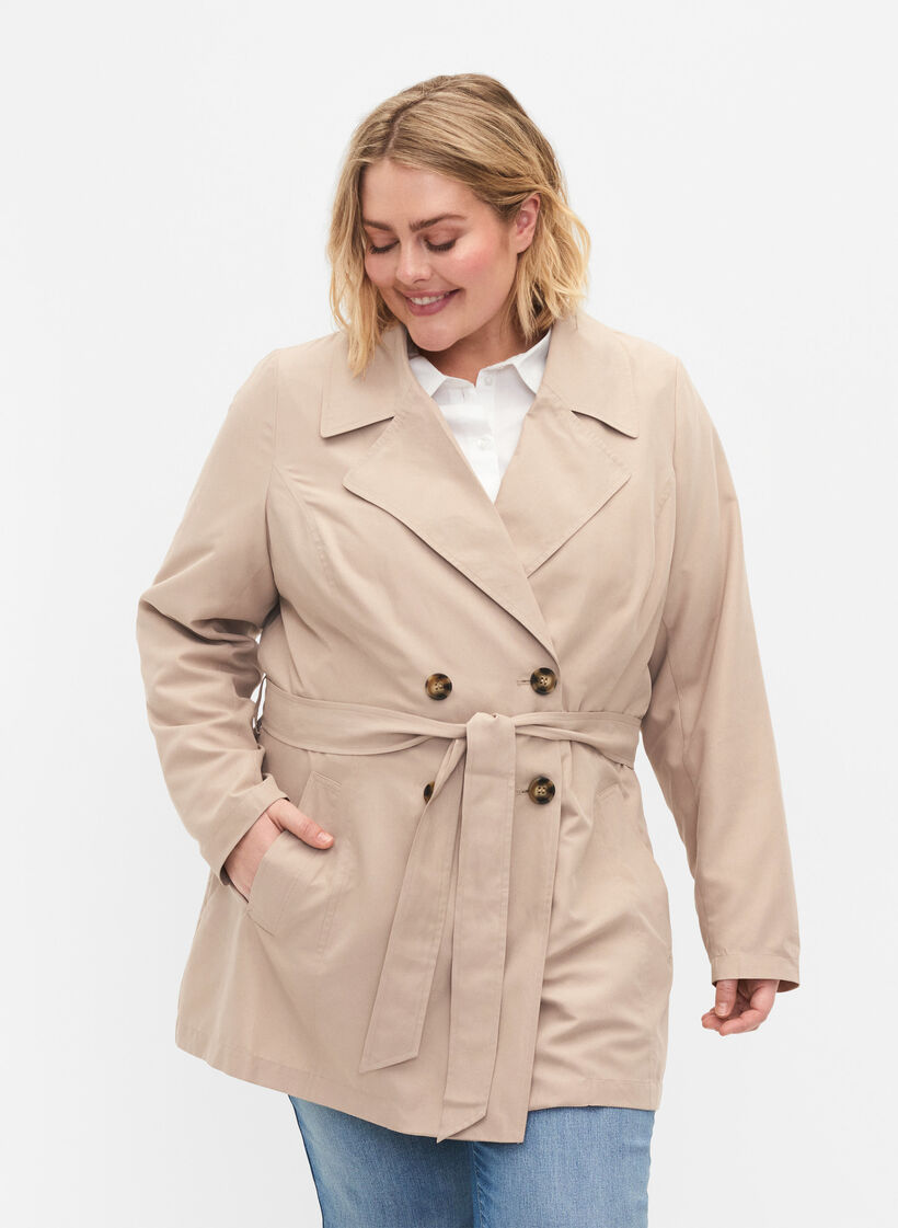 Trenchcoat med belte og lommer, Nomad, Model image number 0