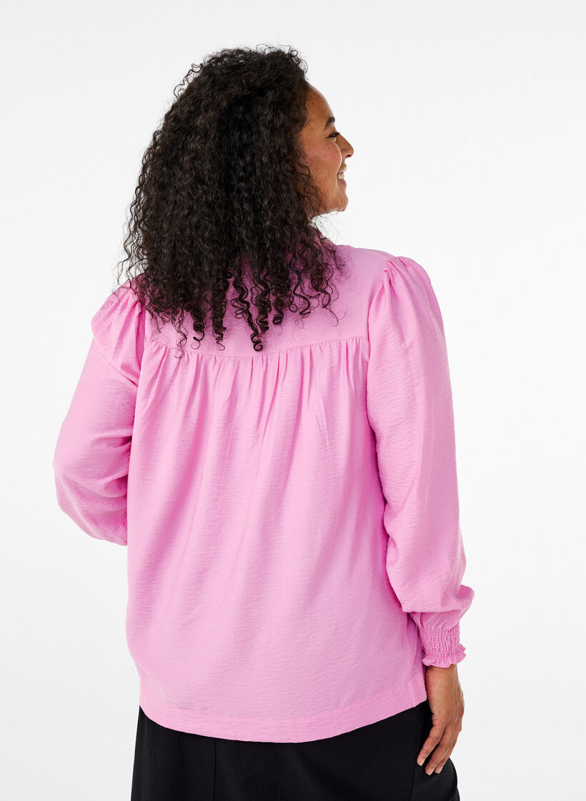 Bluse med volangkrage, Rosa, Model image number 2