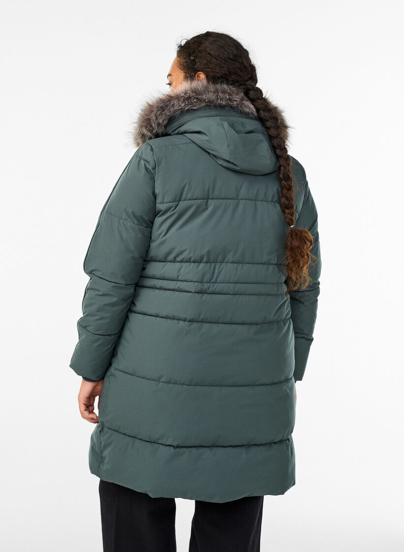 Vannavstøtende parkas med imitert pelskrage, Grønn, Model image number 2
