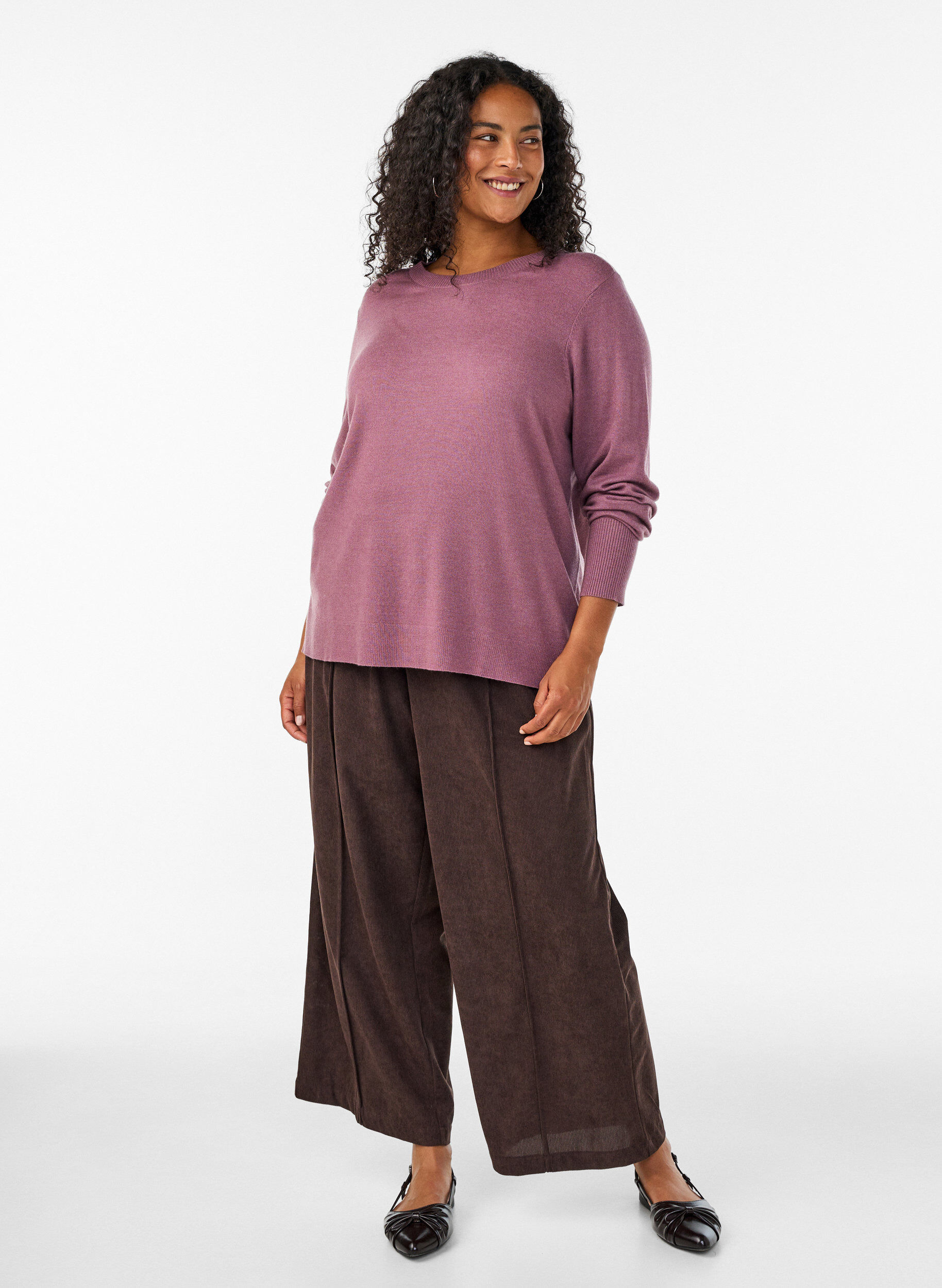 ZizziStrikkebluse med rund hals, Rosa, Model image number 1