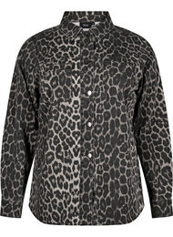 Leopardmønstret denimskjorte med knapper, Dark Grey Leo