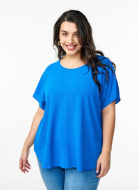 Bluse med korte ermer og rund hals, Blå Bluse med korte ermer og rund hals, Blå, Model