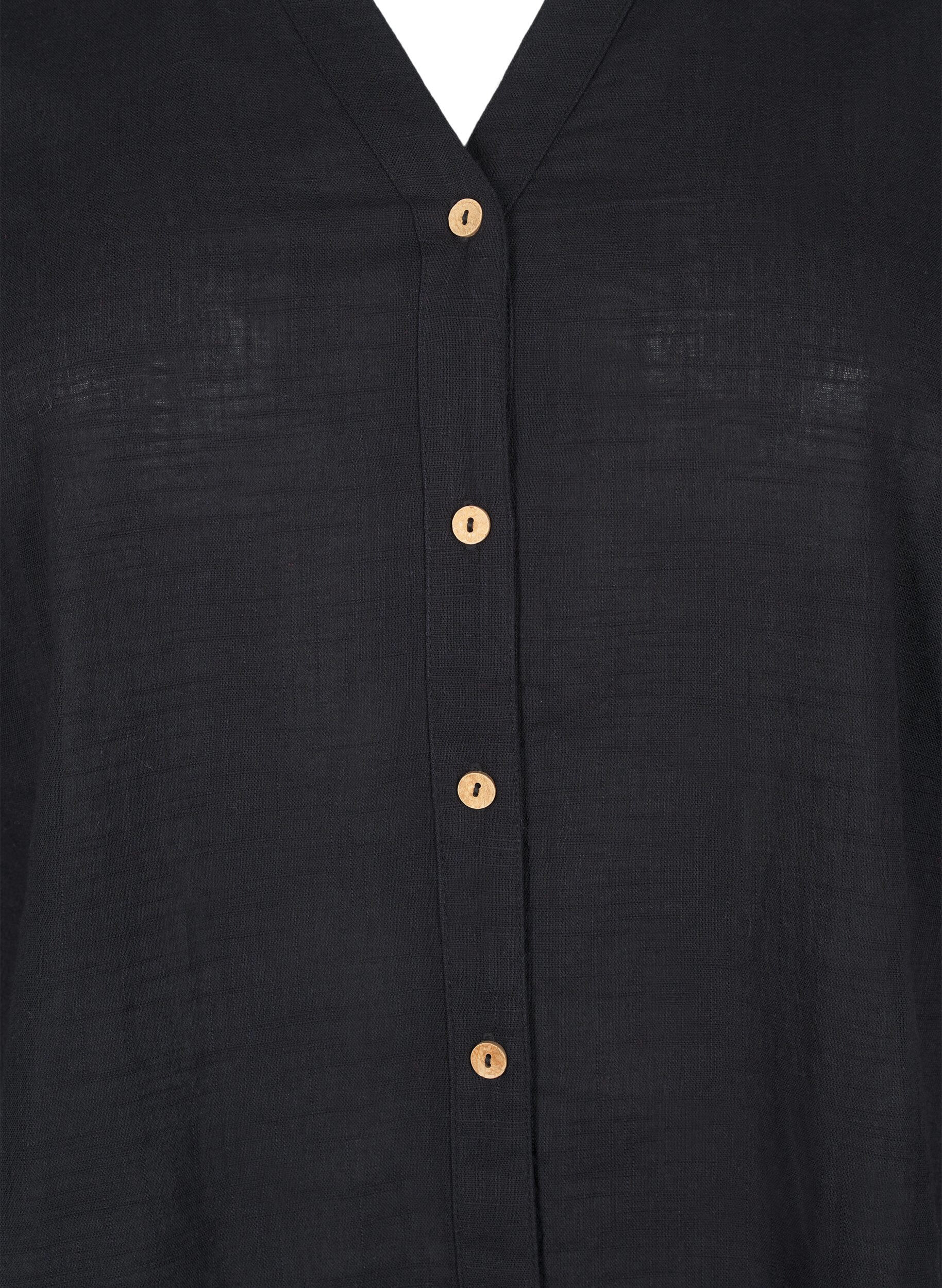 ZizziBomullsbluse med V-hals, Svart, Packshot image number 2