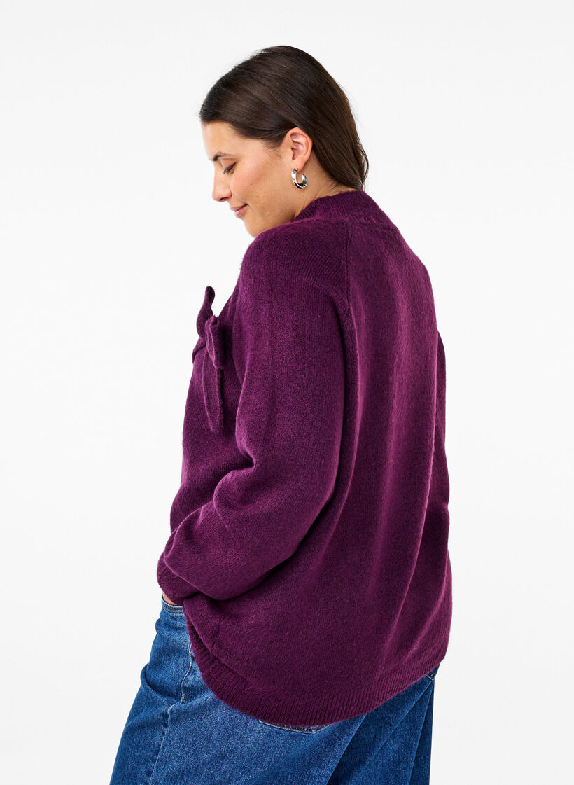 Strikket bluse med sløyfedetaljer, Potent P. Black Mel., Model image number 1