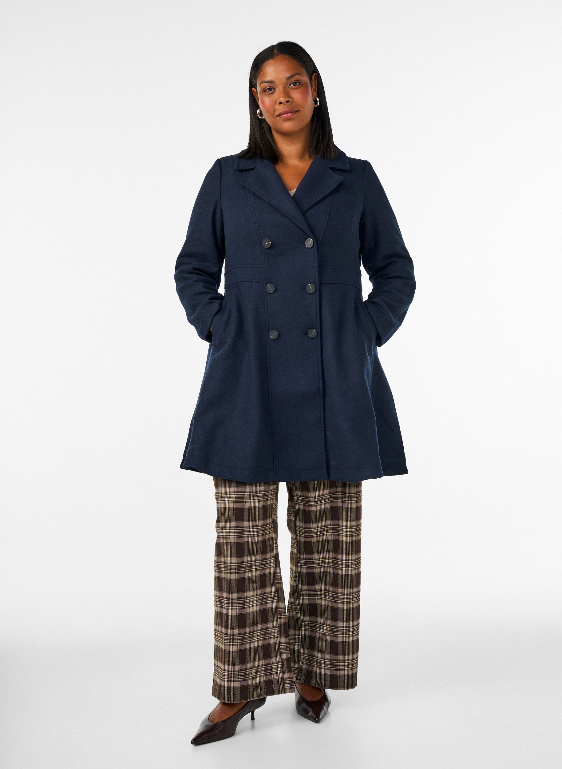 ZizziA-linjeformet ullk&aring;pe med lommer, Bl&aring;, Model image number 1
