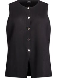 Ermeløs strikkevest med dekorative knapper, Svart