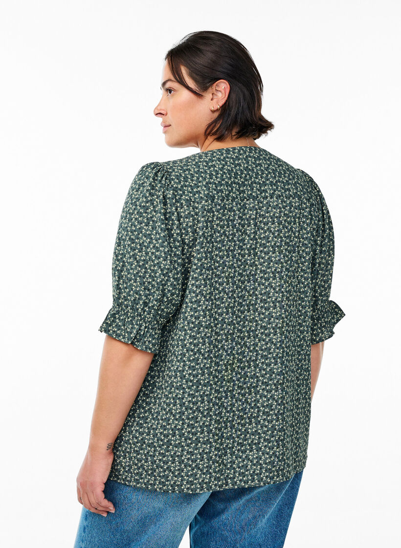 Skjortebluse med 1/2 ermer, Gr&oslash;nn, Model image number 2