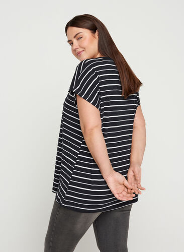 Stripete T-skjorte i bomull, Black/White Stripe, Model image number 1