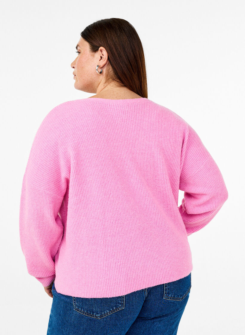 Strikket cardigan med knytebelte, Begonia Pink Mel., Model image number 1