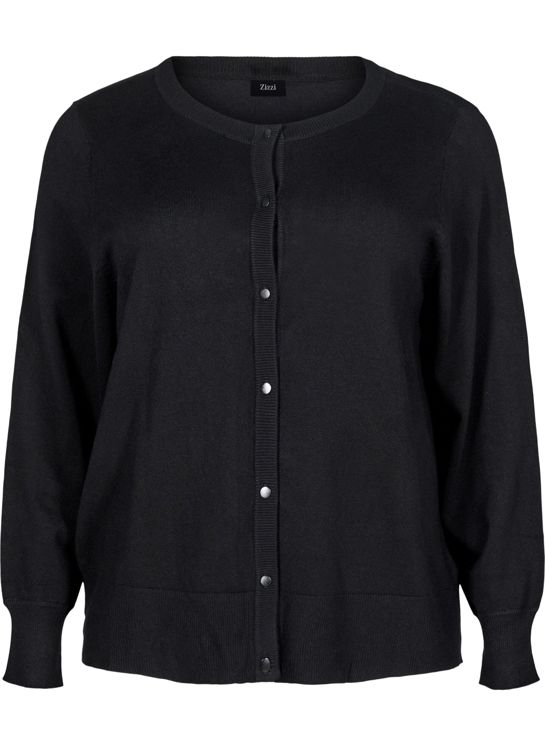 Zizzi Strikkecardigan med knapper i viskoseblanding, Black, Packshot image number 0