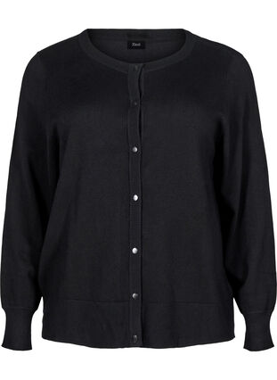 Zizzi Strikkecardigan med knapper i viskoseblanding, Black, Packshot image number 0