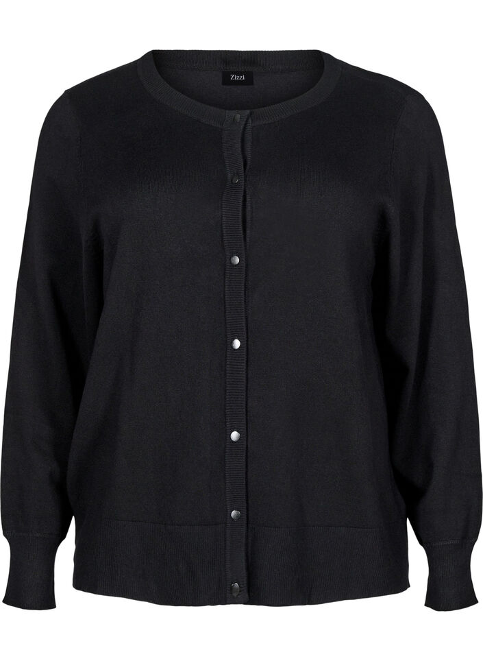 Strikkecardigan med knapper i viskoseblanding, Black, Packshot image number 0