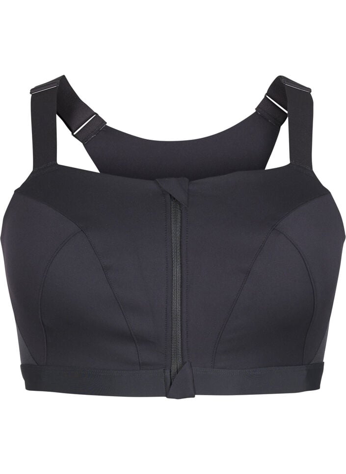 Sportsbh med lukking foran og h&oslash;y st&oslash;tte, Svart, Packshot image number 0