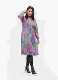 Mønstrete omslagskjole med lange ermer, Colorfull Art Print, Model