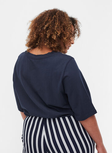 Bomullsbluse med brede 2/4-ermer, Night Sky, Model image number 1