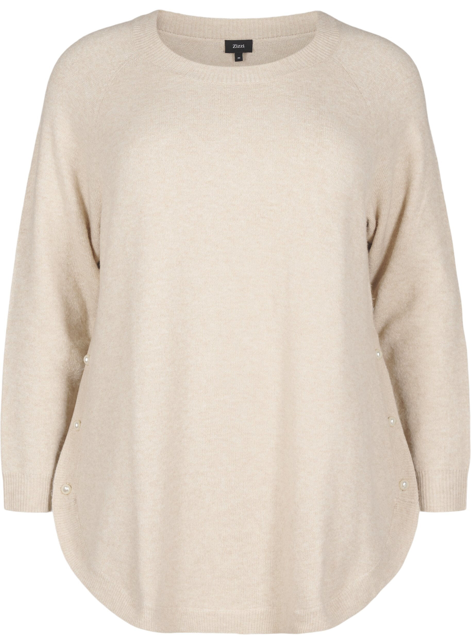 Zizzi Strikket bluse med perledetaljer, Pumice Stone Mel., Packshot image number 0