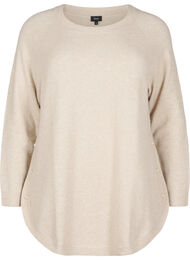 Strikket bluse med perledetaljer, Pumice Stone Mel.