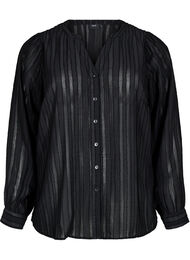 Stripete skjortebluse med gjennomsiktige striper, Black