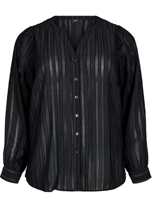 Zizzi Stripete skjortebluse med gjennomsiktige striper, Svart, Packshot image number 0