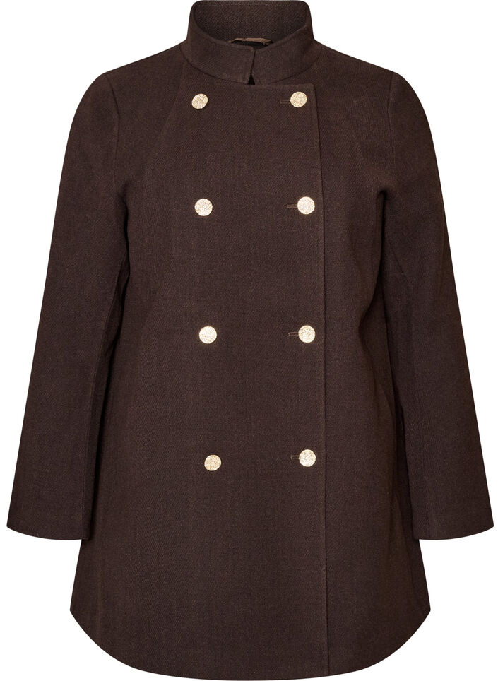 A-line k&aring;pe med gullknapper, Brun, Packshot image number 0