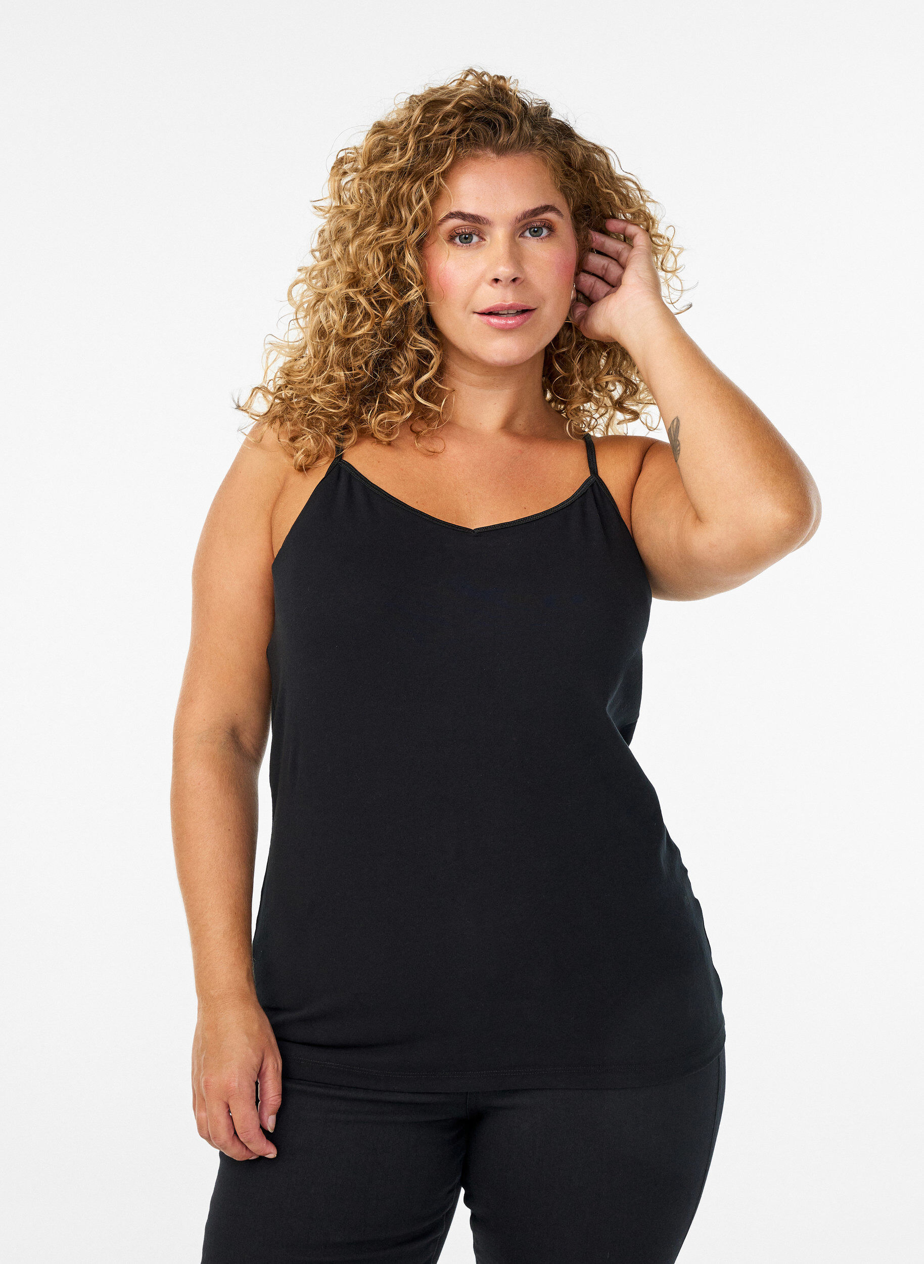 Basistopp i bomull, Svart, Model