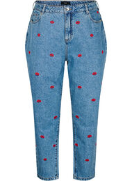 Mille mom-fit jeans med broderi, Light Blue Kiss