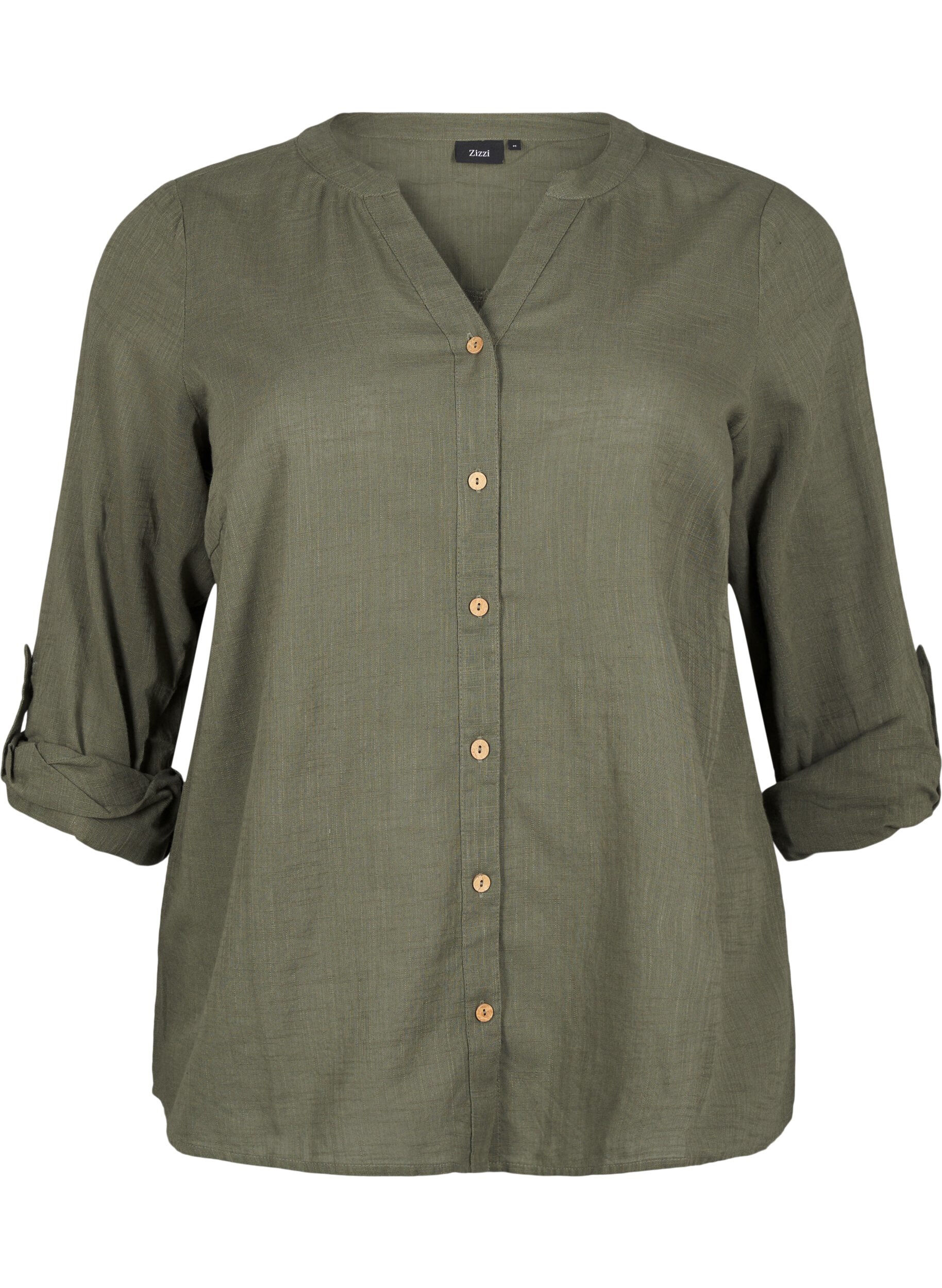 ZizziBomullsbluse med V-hals, Gr&oslash;nn, Packshot image number 0