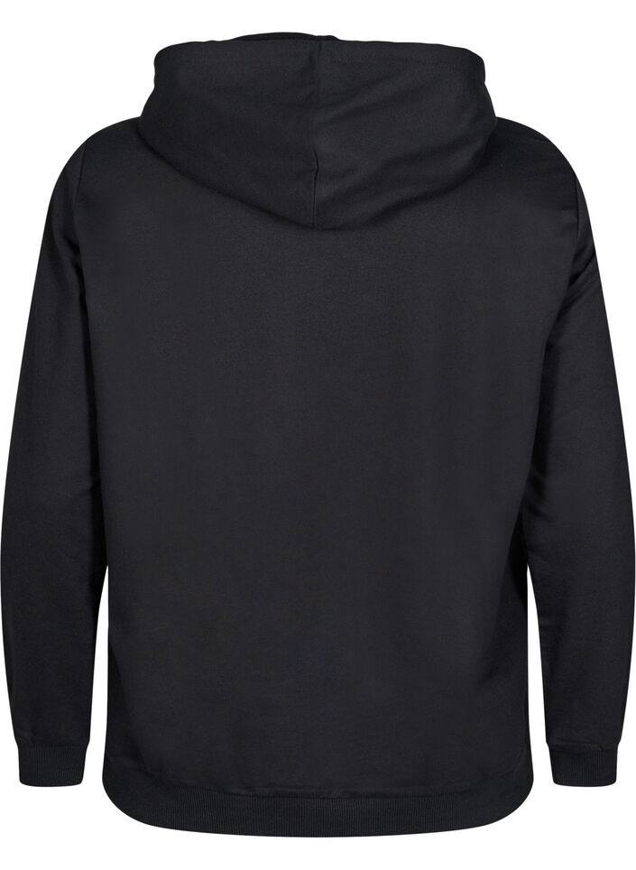 Genser med hette og trykk, Svart, Packshot image number 1