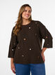 Strikkebluse med sm&aring; broderte motiver, Brun, Model image number 0