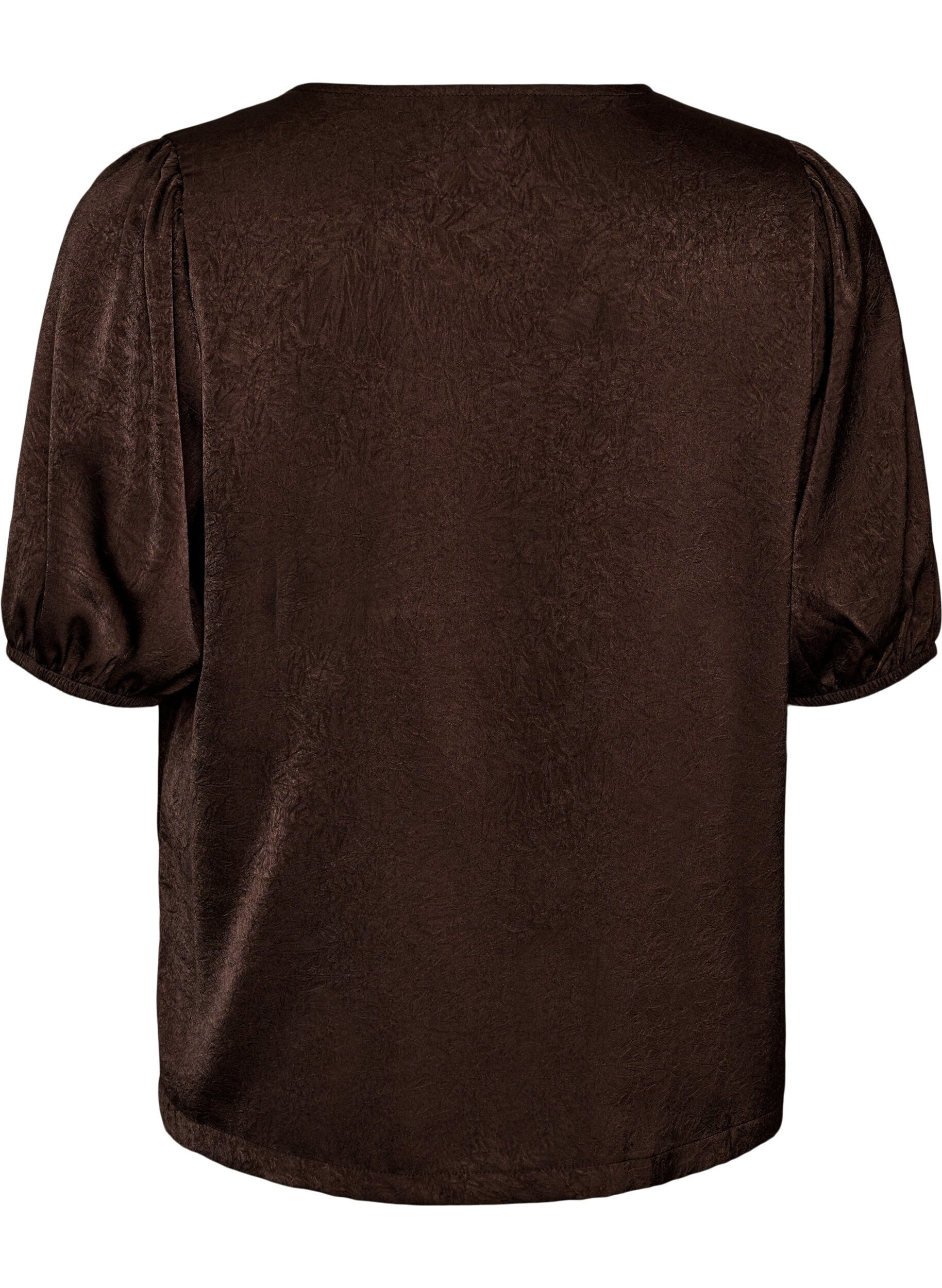 ZizziSatengbluse med sl&oslash;yfer og albuelange ermer, Brun, Packshot image number 1