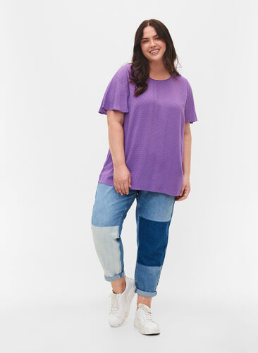 Strukturert viskosebluse med flaggermusermer, Royal Lilac, Model image number 1