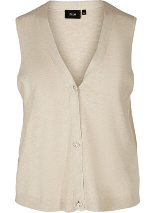Strikkevest med V-hals og knapper, Pumice Stone Mel., Packshot image number 0