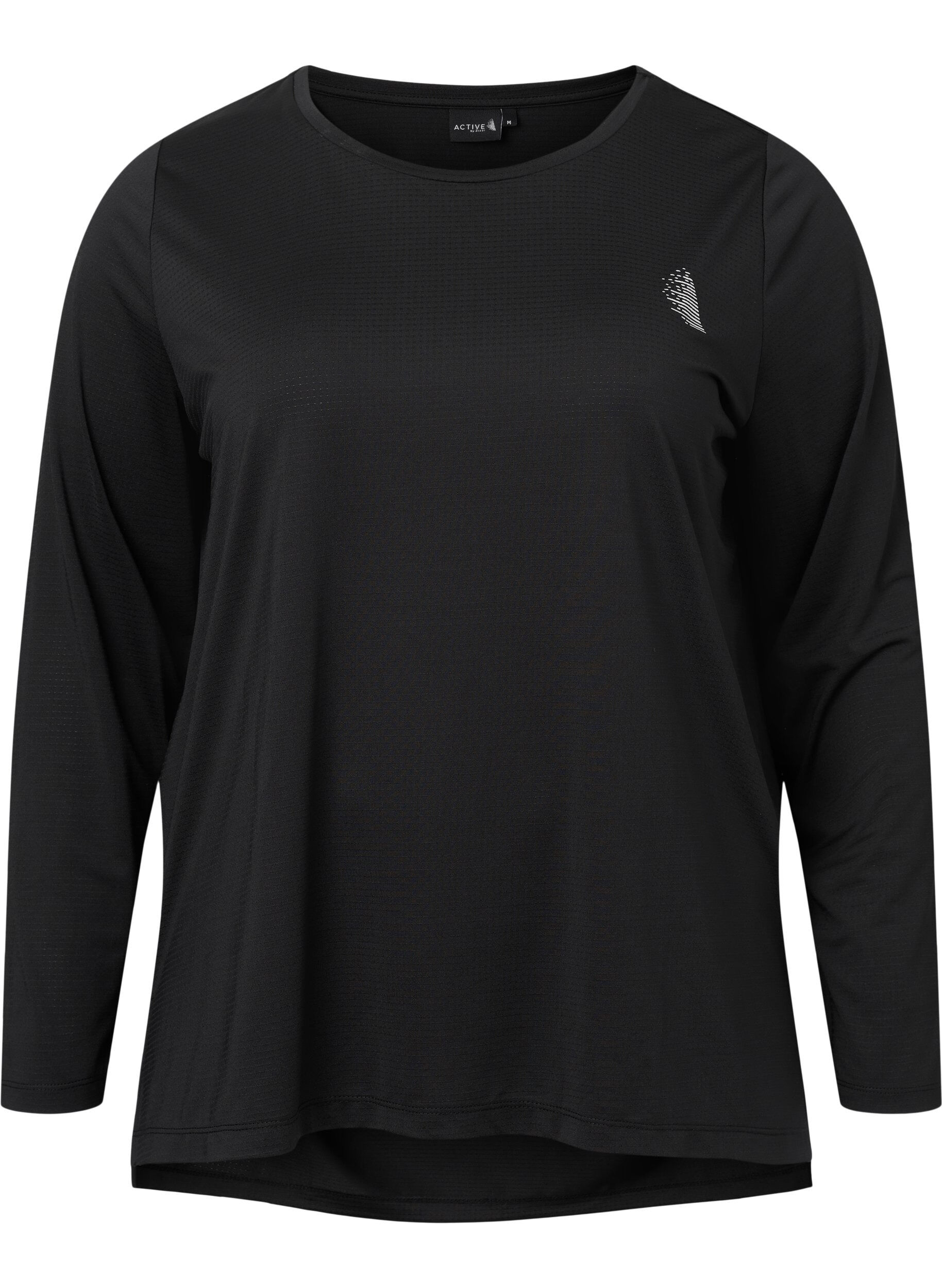 Zizzi Langermet treningsbluse med struktur, Black, Packshot image number 0