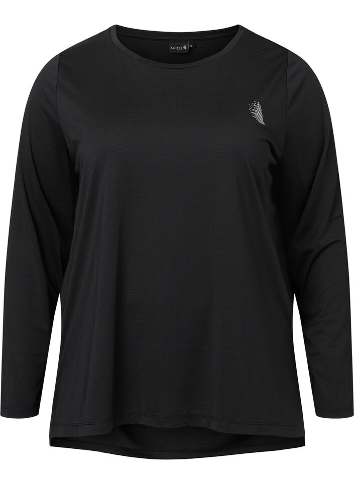 Langermet treningsbluse med struktur, Black, Packshot image number 0
