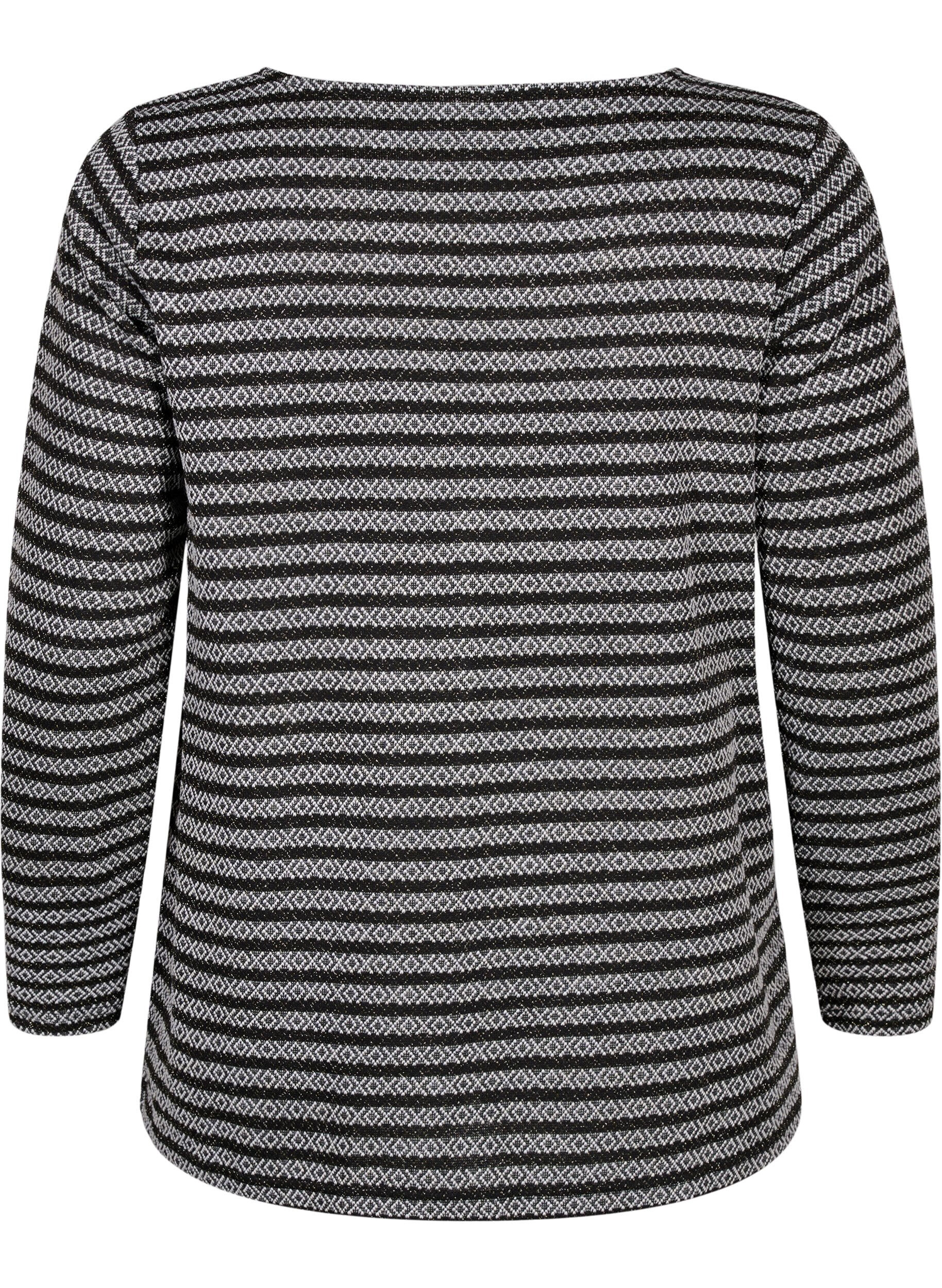 Zizzi Bluse med rund hals og stripete m&oslash;nster, Black Stripe, Packshot image number 1