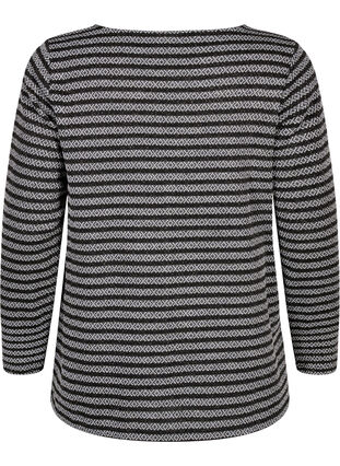 Bluse med rund hals og stripete mønster, Black Stripe, Packshot image number 1