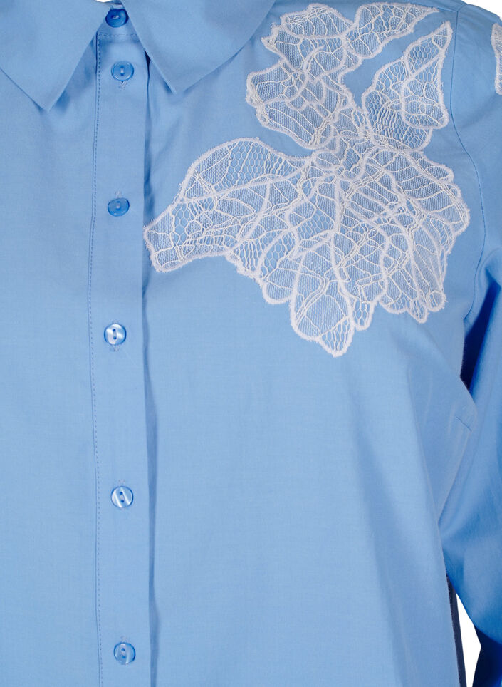 Skjorte med blonderdetaljer, Della Robbia Blue, Packshot