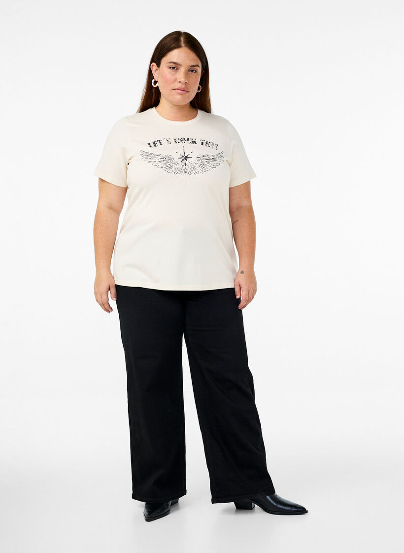 Økologisk bomulls-T-skjorte med trykk på forsiden, Vanilje, Model image number 1