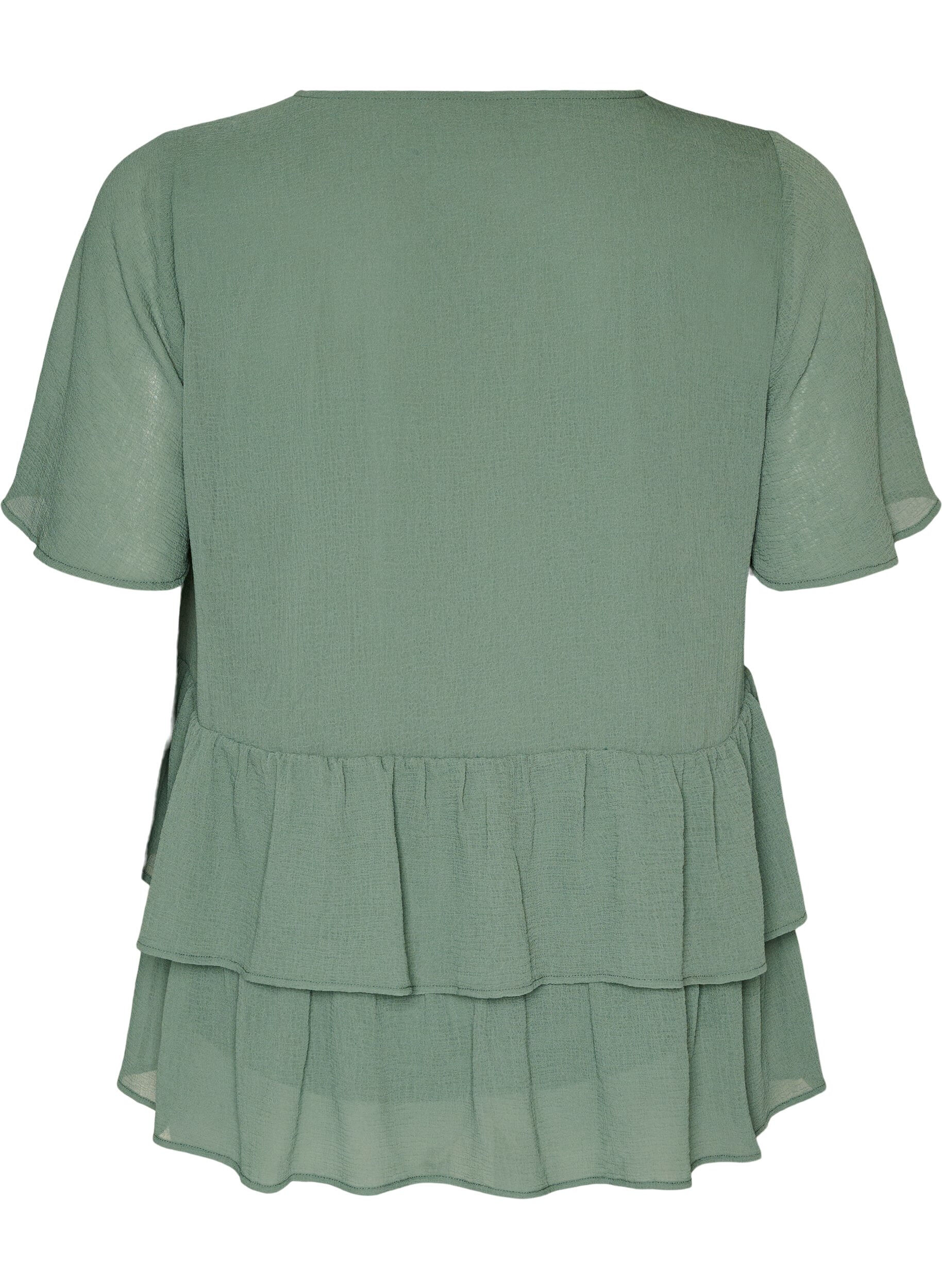 ZizziBluse med V-hals og volanger, Gr&oslash;nn, Packshot image number 1