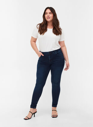 Super slim Amy jeans med høyt liv, Dark blue, Model image number 0