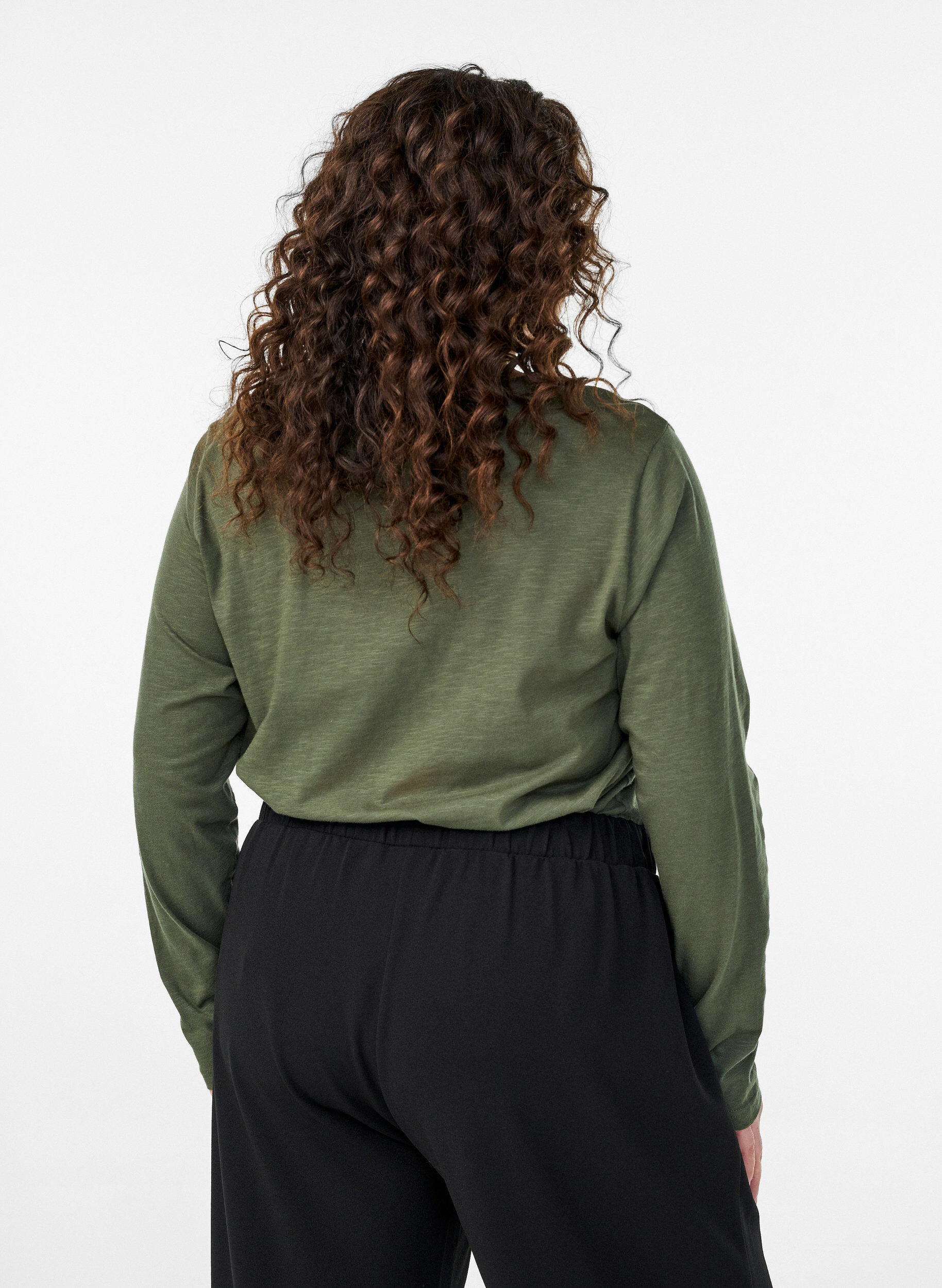ZizziLangermet t-skjorte med V-hals og knapper, Gr&oslash;nn, Model image number 2