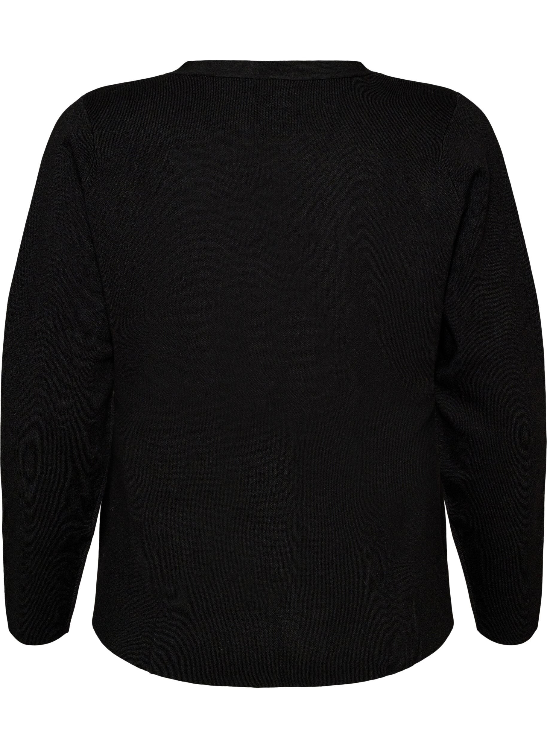 ZizziFinstrikket cardigan med dekorative knapper, Svart, Packshot image number 1