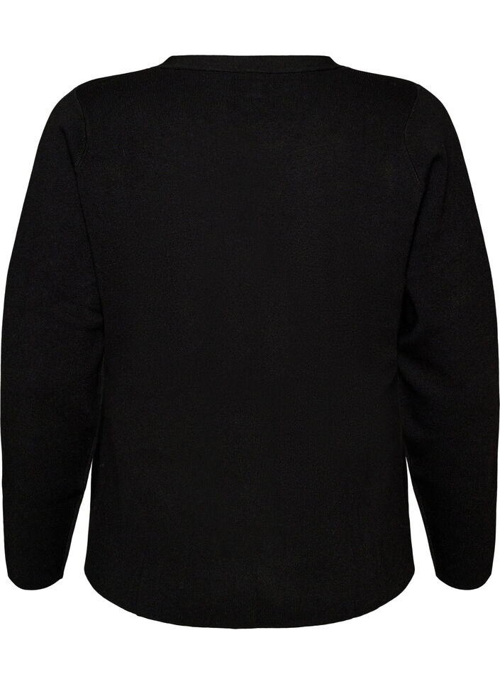 Finstrikket cardigan med dekorative knapper, Svart, Packshot image number 1