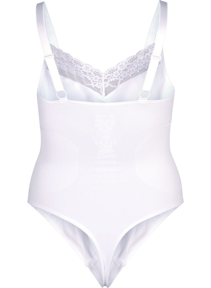 Shapewear bodystocking med blonder, Bright White, Packshot