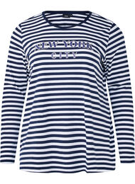 Stripete bluse med motiv, White w.Navy Stripe