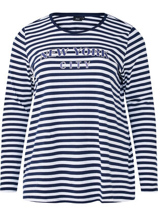Zizzi Stripete bluse med motiv, White w.Navy Stripe, Packshot image number 0