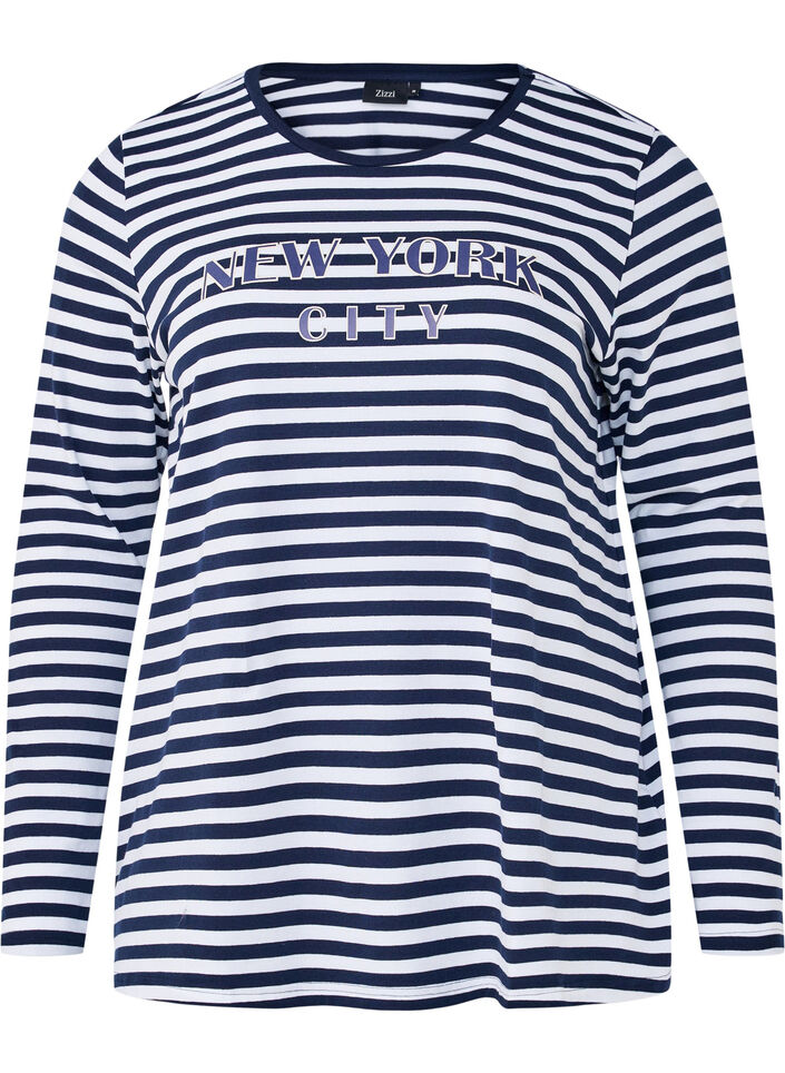 Stripete bluse med motiv, White w.Navy Stripe, Packshot image number 0