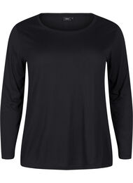 Langermet bluse i ull og viskose, Black